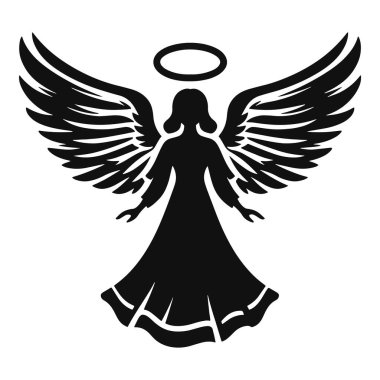 Kanatlı Noel meleği silueti ve tatil süslemeleri için halo siyah vektörü