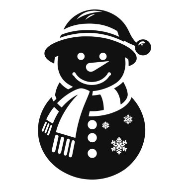 Noel kardan adam silueti eşarp ve şapka takıyor. Tatil dekorasyonu için siyah vektör.