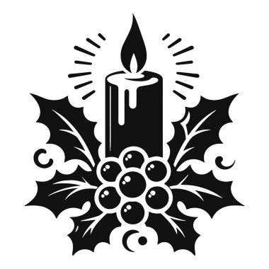 Noel süslemesi için kutsal ve alevli siyah vektörlü zarif bir Noel mumu silueti.