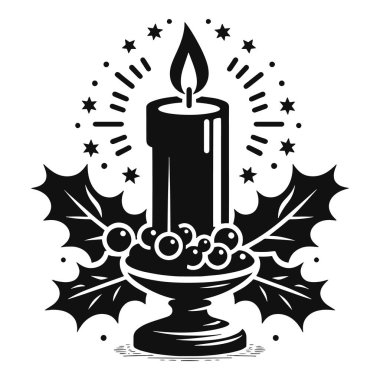 Bayram tasarımı için kutsal ve alev siyah vektörlü basit bir Noel mumu silueti.