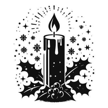 Noel mumu silueti kutsal ve alevli siyah vektör bayram süslemesi için