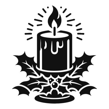 Noel mumu silueti ve bayram dekorasyonu için alevli siyah vektör.