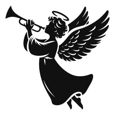 Noel meleği boynuz üfleme silueti Noel inancı için siyah vektör tasarlıyor