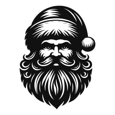 Zarif Noel Baba şapkalı ve sakallı bir siluet. Bayram süsü olarak siyah vektör.