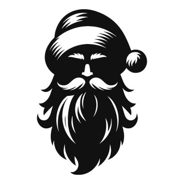 Basit Noel Baba, şapkası ve sakalı olan silueti, şenlikli tasarım için siyah vektörle gösterir.