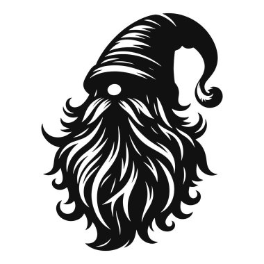 Uzun sakallı ve siyah şapkalı Noel cücesi silueti.