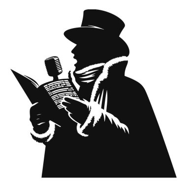 Noel şarkıcısı silueti. Tatil süslemesi için siyah notalı vektör.