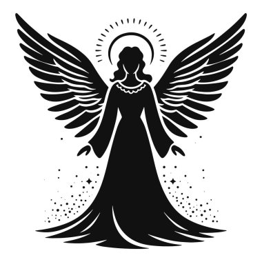 Kanatları ve şenlik tasarımı için halesi olan basit bir Noel meleği silueti.