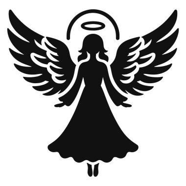 Kanatlı Noel meleği silueti ve tatil süslemeleri için halo siyah vektörü