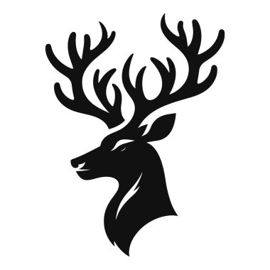 Noel geyiği baş silueti boynuzları ile Noel süslemesi için siyah vektör