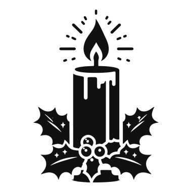 Noel mumu silueti alevli ve bayram dekorasyonu ve mevsimsel tasarım için kutsal siyah vektör.