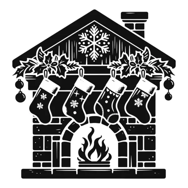 Şenlik tasarımı için çorap siyah vektörlü basit bir Noel şöminesi silueti.