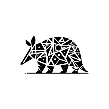 Dekoratif Girdaplı Yerdomuzu Silueti. Eğri Çizgiler ve Siyah Kesikler. Beyaz Arkaplanda İzole Edilmiş.