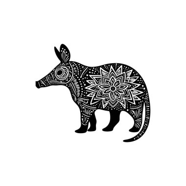 Üçgenlerden ve dikdörtgenlerden yapılmış Geometrik Yerdomuzu Silueti Beyaz Arkaplanda izole edilmiş Siyah Hayvan Vektörü