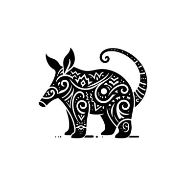 Beyaz Arkaplan Sanatı Yazdırımına İzole Edilmiş Siyah Üçgenler ve Dikdörtgenlerden Yapılmış Geometrik Yerdomuzu Silueti