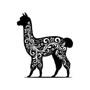 Dekoratif Girdapları ve Kriket El Sanatları Yapıştırmaları ve Boho Hayvan Sanatları Projeleri için Şekillendirilmiş Kesme Vektörü ile Kabile Alpaka Silueti