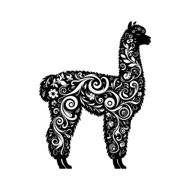 Dekoratif Girdapları ve Kriket El Sanatları Yapıştırmaları ve Boho Hayvan Sanatları Projeleri için Şekillendirilmiş Kesme Vektörü ile Kabile Alpaka Silueti