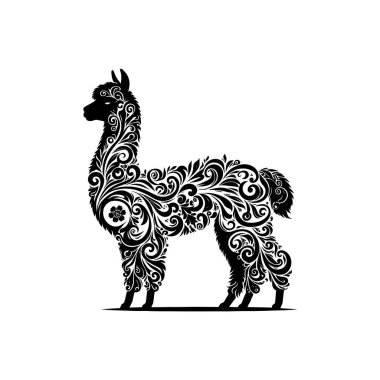 Dekoratif Girdapları ve Kriket El Sanatları Yapıştırmaları ve Boho Hayvan Sanatları Projeleri için Şekillendirilmiş Kesme Vektörü ile Kabile Alpaka Silueti