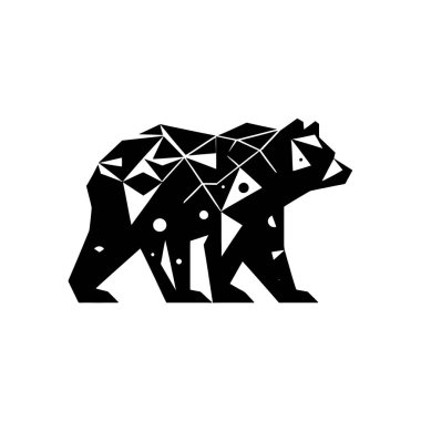 Geometrik Amerikan Siyah Ayı Silueti. Beyaz üzerine izole edilmiş Temiz Vektör Biçimli Üçgenler ve Dikdörtgenlerden oluşuyor.