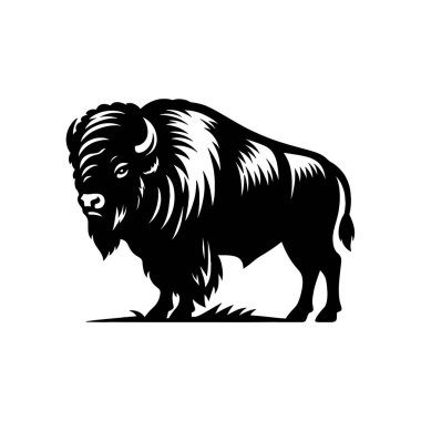 Amerikan Bizonu Katı Siyah Siluet Cricut Projeleri için SVG Vektörü Beyaz Arkaplanda Onluk Etiketler ve Lazer Kesimi