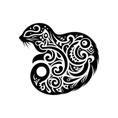 Kabile Dövmesi Biçimli Amerikan Mink Mini Tüylü Detaylar ve Siyah Vektör Tasarımı Eğri Çizgileriyle