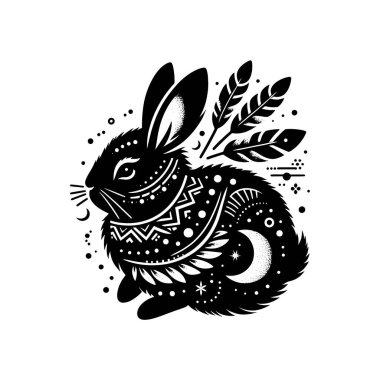 Kabile Dövmesi Biçimli Amerikan Pika Silueti Alev Tüyü Detayları ve Eğri Çizgileri Kriket ve Yüceltme İçin Temiz Siyah Hayvan Vektörü