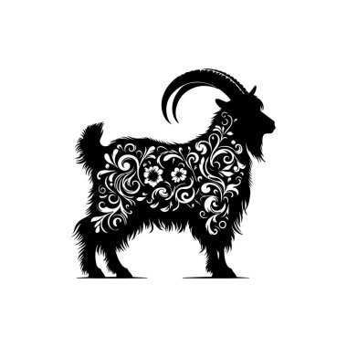 Angora kabilesi keçi silueti SVG Dekoratif girdaplar ve çiftlik hayvanları için kesme deseni Cricut ve lazer projeleri ile