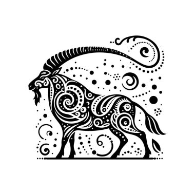 Mandala Sanat ve Hayvan Dekorasyonu Projeleri için Wave Dot Spiral Desenleri ile Zen Doodle Arap Oryx SVG