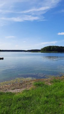 Arkasında bir göl olan güzel bir manzara.