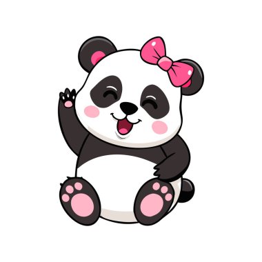 Pembe Fiyonk Dalgalanan ve Gülümseyen Şirin Çizgi Film Pandası