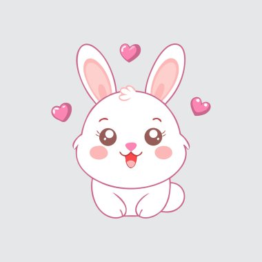 Pembe Kalpler ve Sevimli Gülümseyen İfadesiyle Şirin Beyaz Tavşan