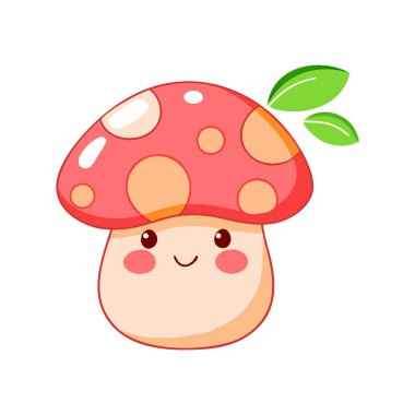 Puantiyeli ve Yeşil Yapraklı Şirin Çizgi Mantar