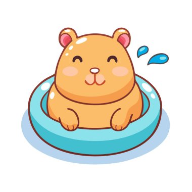 Sevimli Capybara Çizgi Filmi Su Sıçratarak Havuzda Yüzüyor