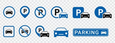Araba, nokta, konum için mavi park simgeleri, ve park işareti yok.