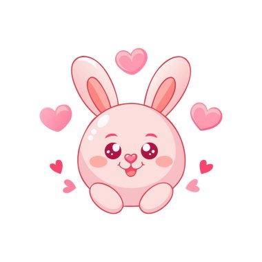 Sevimli pembe tavşancık Kalpli ve sevimli gülücük ifadeli
