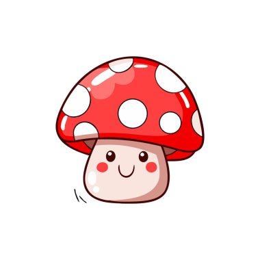 Polka Noktalı ve Mutlu Yüzlü Sevimli Kırmızı Mantar