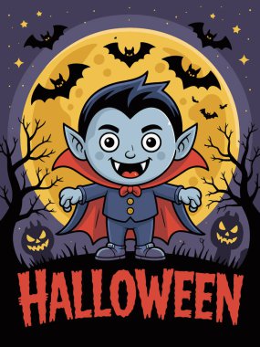 Tatlı Vampir Çocuk Cadılar Bayramı Fotoğrafı Dolunaylı