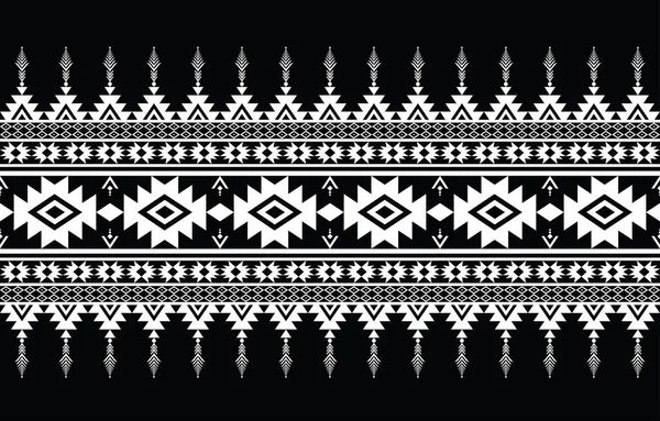 アメリカのファブリックパターンデザイン 幾何学を使用してファブリックパターンを作成します 繊維産業 カーペット バティック 民族衣装のためのデザイン ブラック ホワイト — ストックベクタ