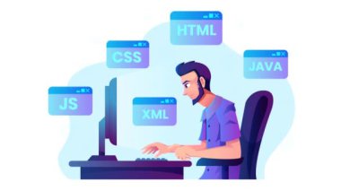 Programmer animated flat design concept. Great for business, technology, education, communication, startup and company around the World. Programmer illustration animation footage motion graphic.