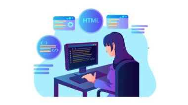 Programmer animated flat design concept. Great for business, technology, education, communication, startup and company around the World. Programmer illustration animation footage motion graphic.