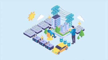 Solar Power Technology animated isometric concept. Great for business, technology, education, communication, startup and company around the World. Solar Power Technology illustration animation footage motion graphic.