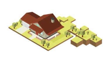 Real Estate animated isometric concept. Great for business, technology, education, communication, startup and company around the World. Real Estate illustration animation footage motion graphic.