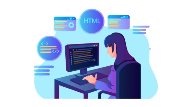 Programmer Animated Flat Design Concept Great Business Technology Education Communication — Stock Video