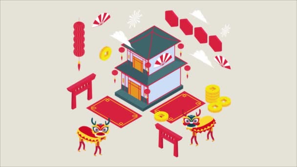 Chinese New Year Animated Isometric Concept Great Business Technology Education — Stockvideo