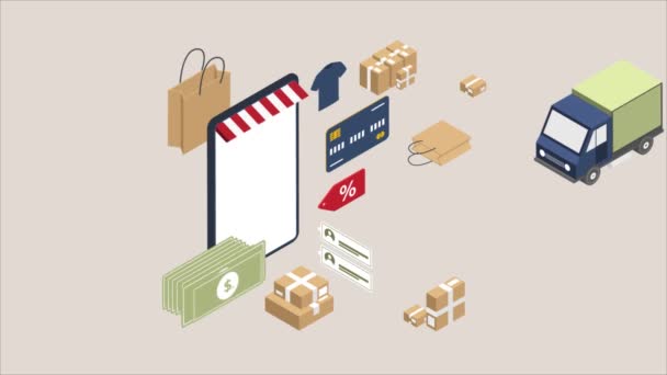 Ecommerce Animated Isometric Concept Great Business Technology Education Communication Startup — Vídeo de Stock