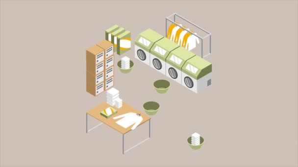 Laundry Animated Isometric Concept Great Business Technology Education Communication Startup — Vídeo de Stock