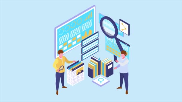 Information Technology Animated Isometric Concept Great Business Technology Education Communication — Stock Video