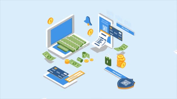 Financial Technology Animated Isometric Concept Great Business Technology Education Communication — Vídeo de Stock