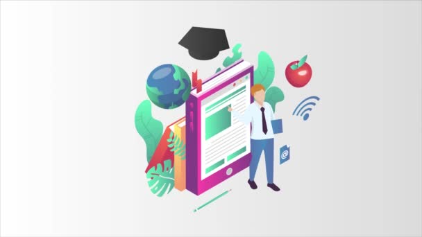 Online Learning Animated Isometric Concept Great Business Technology Education Communication — 图库视频影像