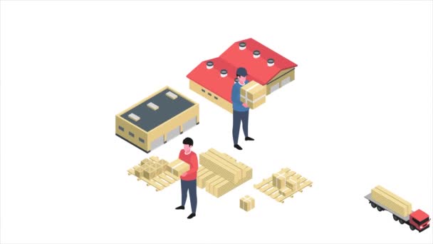 Warehouse Facility Animated Isometric Concept Great Business Technology Education Communication — Stockvideo